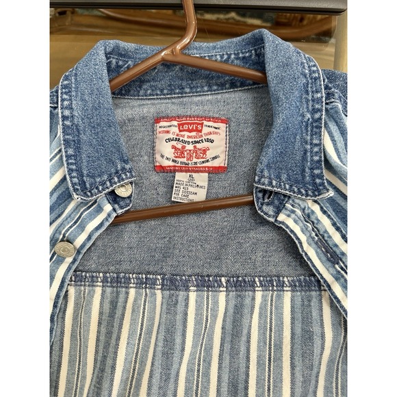 Levi's Striped Boys XL 20 Blue Denim Western Button Up Long Sleeve Pockets - Picture 11 of 11